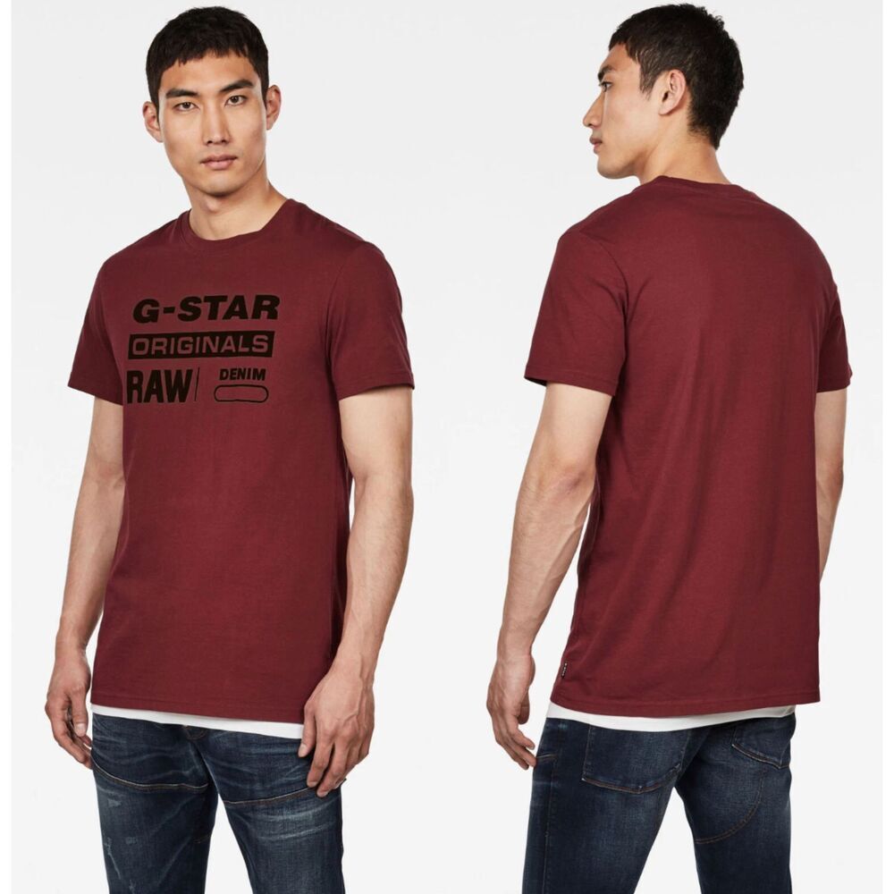 G-Star Raw Originals Logo‎ Casual S/S T-Shirt Aged Port Red Tee Mens Size Medium